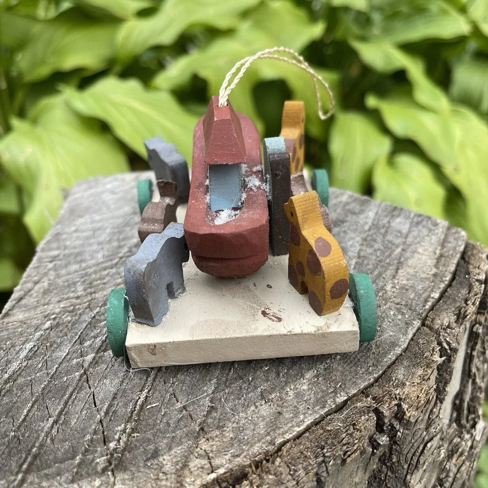 Handmade‎ Midwest Cannon Wood Wooden Noah's Ark with Animals Christmas Ornament